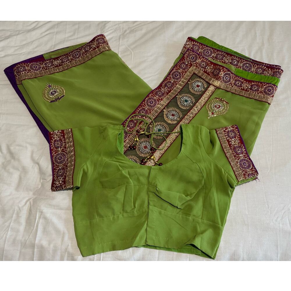 Women's Green, Red, & Purple Sari / Saree Fabric W/ Blouse ~L